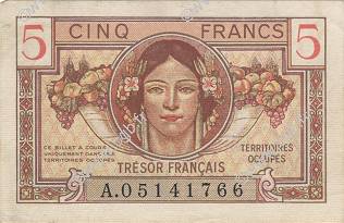5 Francs TRÉSOR FRANCAIS FRANKREICH  1947 VF.29.01 VZ+