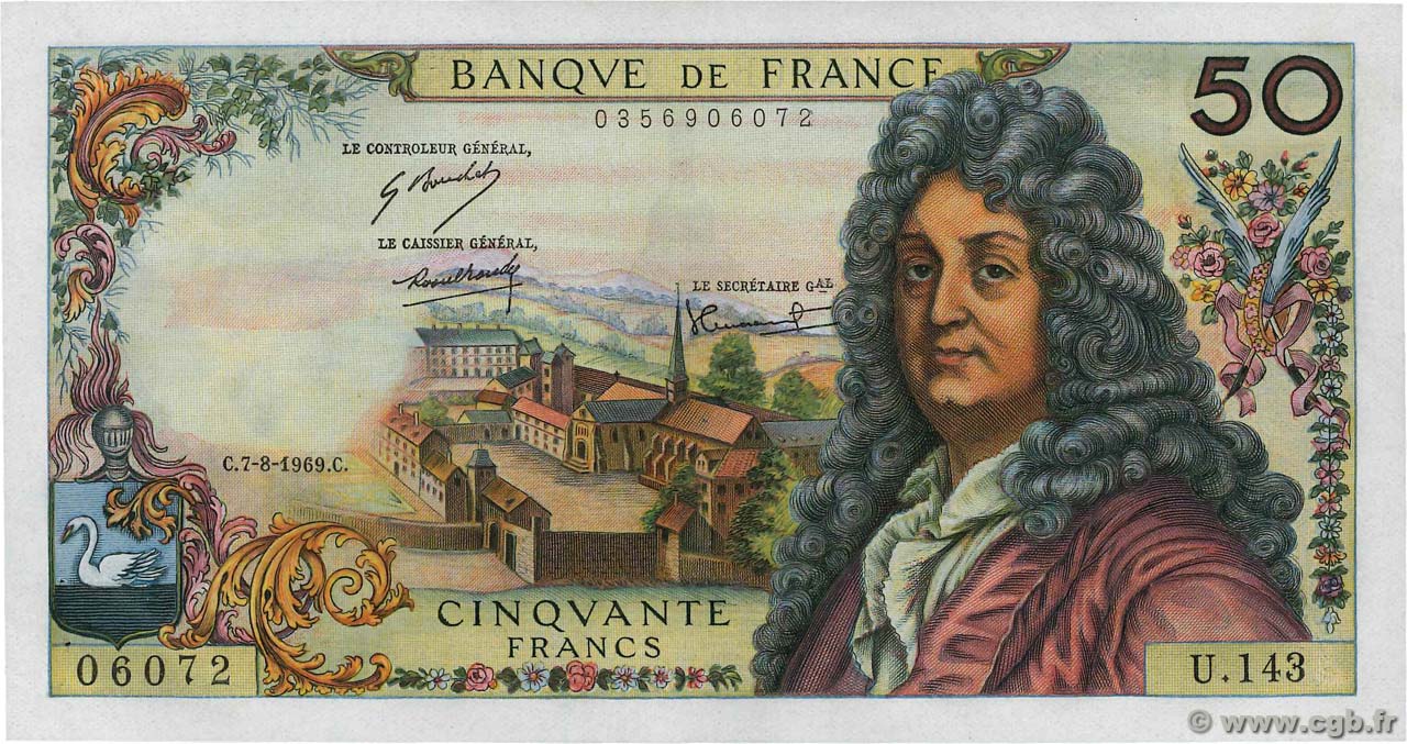 50 Francs RACINE FRANCIA  1969 F.64.14 q.AU