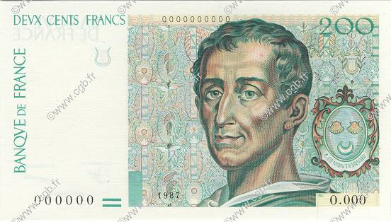 200 Francs MONTESQUIEU et EIFFEL Non émis FRANKREICH  1987 NE.1987.03a ST
