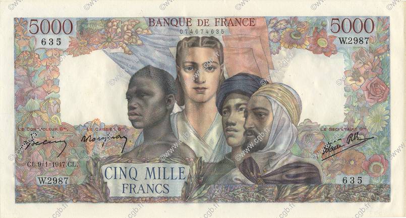 5000 Francs EMPIRE FRANÇAIS FRANCIA  1947 F.47.58 EBC a SC