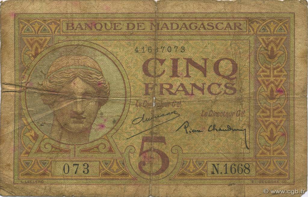 5 Francs MADAGASCAR  1937 P.035 MC