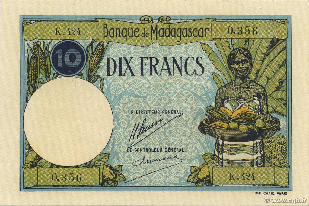 10 Francs MADAGASCAR  1926 P.036 q.FDC
