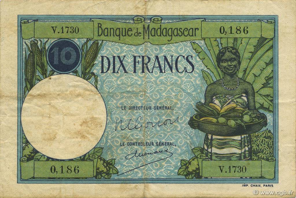 10 Francs MADAGASCAR  1948 P.036 F+