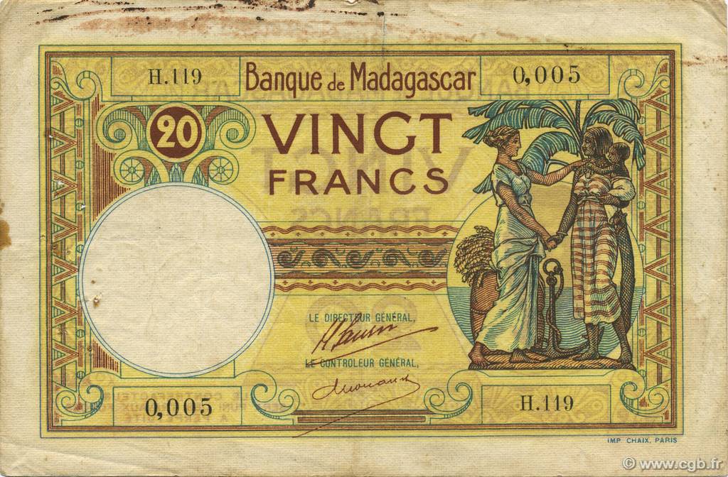 20 Francs MADAGASCAR  1926 P.037 q.BB