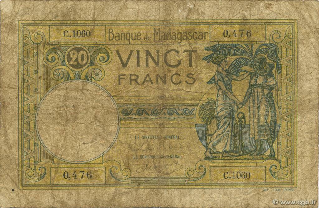 20 Francs MADAGASCAR  1948 P.037 G