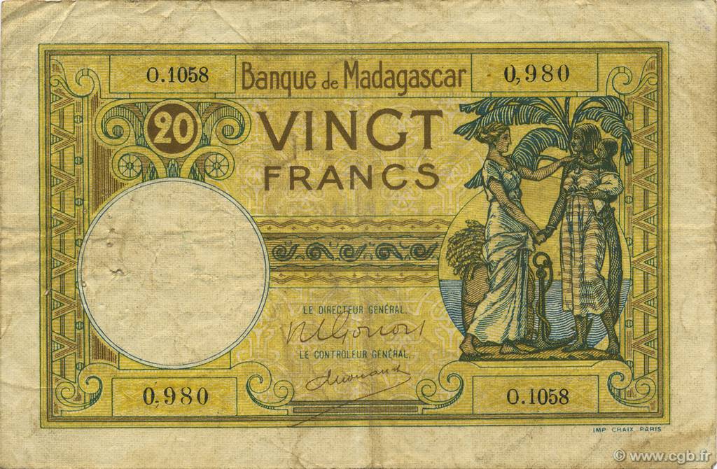20 Francs MADAGASCAR  1948 P.037 F
