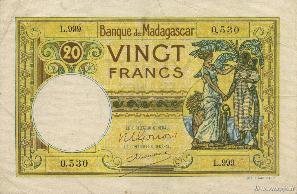 20 Francs MADAGASCAR  1948 P.037 VF+