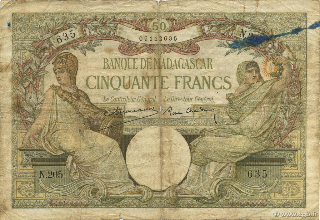 50 Francs MADAGASCAR  1937 P.038 q.B