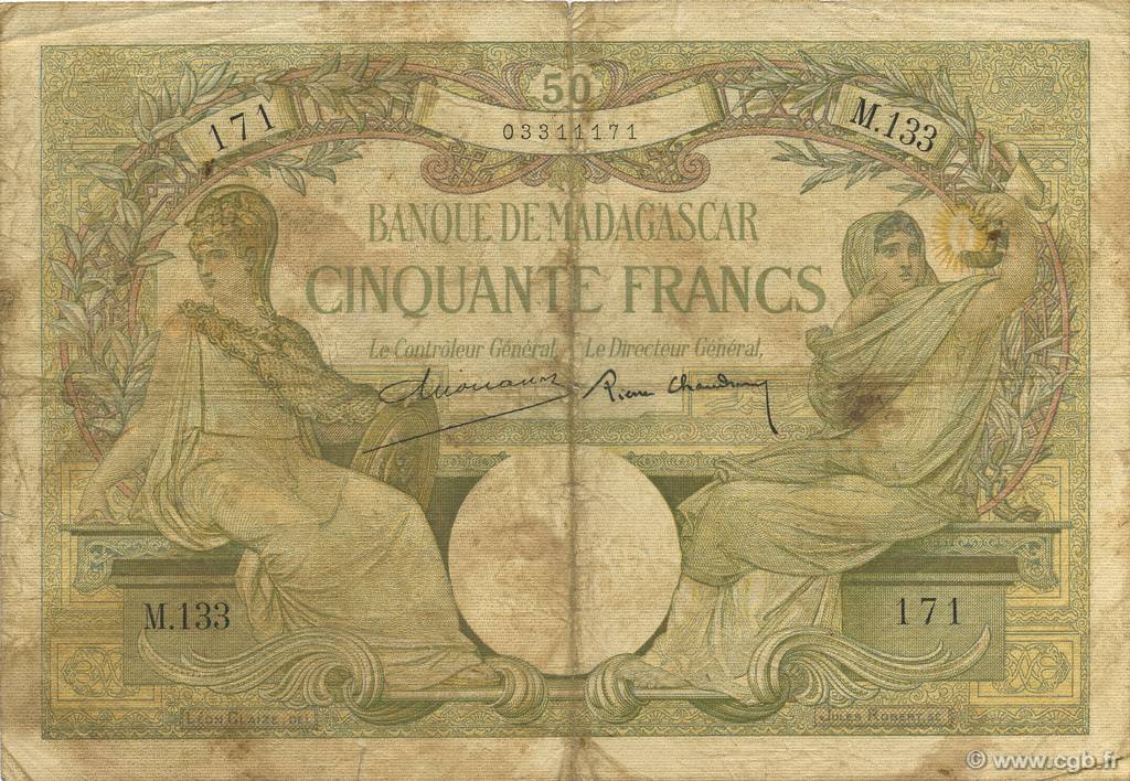 50 Francs MADAGASKAR  1937 P.038 fS