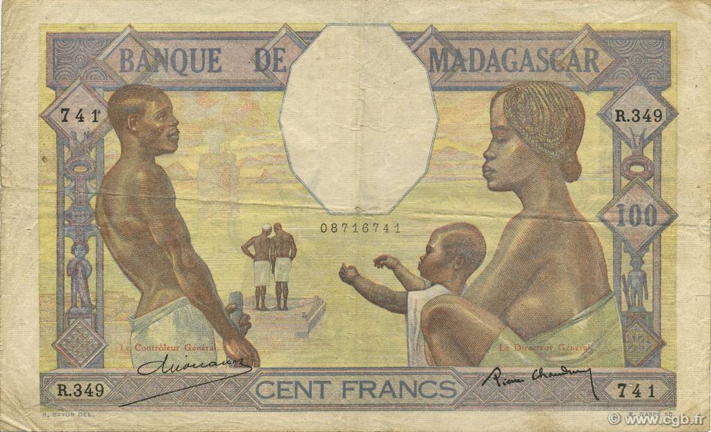 100 Francs MADAGASCAR  1937 P.040 BC a MBC
