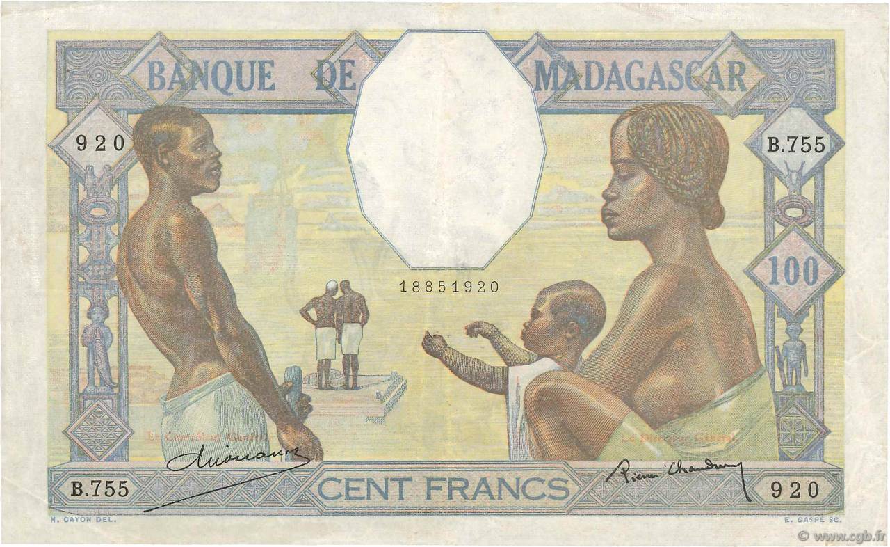 100 Francs MADAGASCAR  1937 P.040 BB