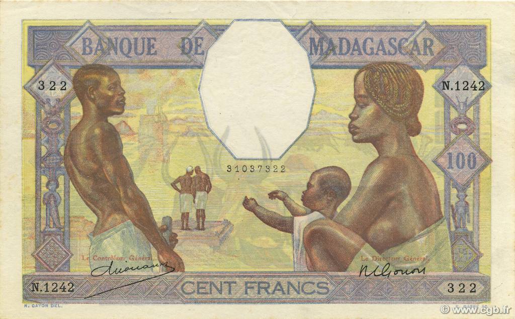 100 Francs MADAGASCAR  1948 P.040 XF+
