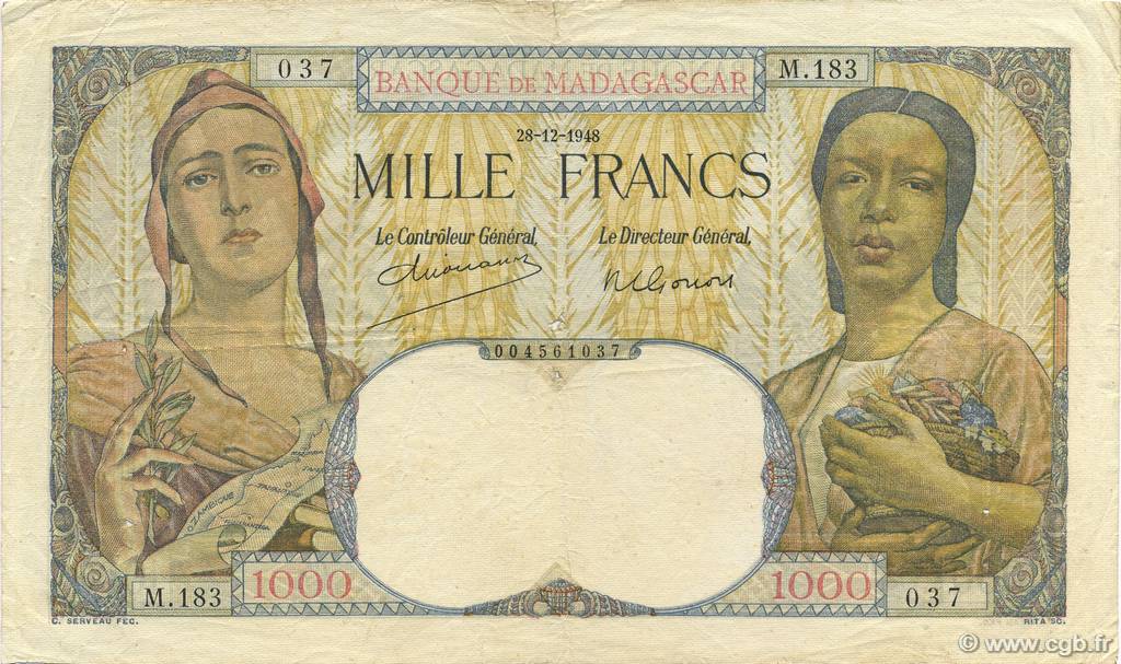 1000 Francs MADAGASCAR  1948 P.041 F+