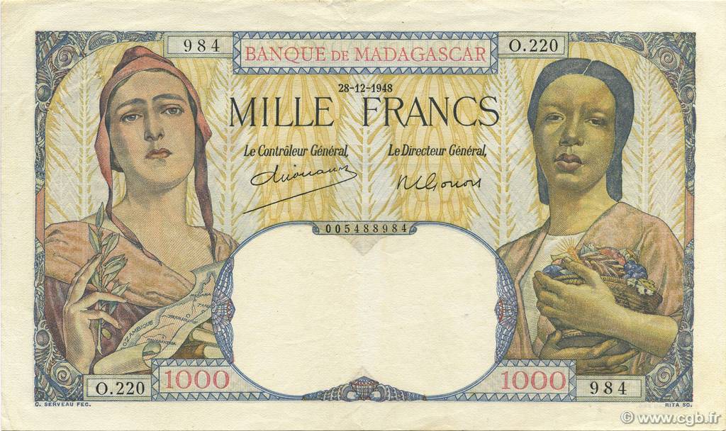 1000 Francs MADAGASCAR  1948 P.041 EBC