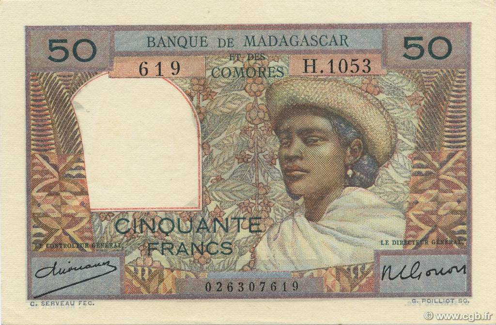 50 Francs MADAGASCAR  1950 P.045a UNC-