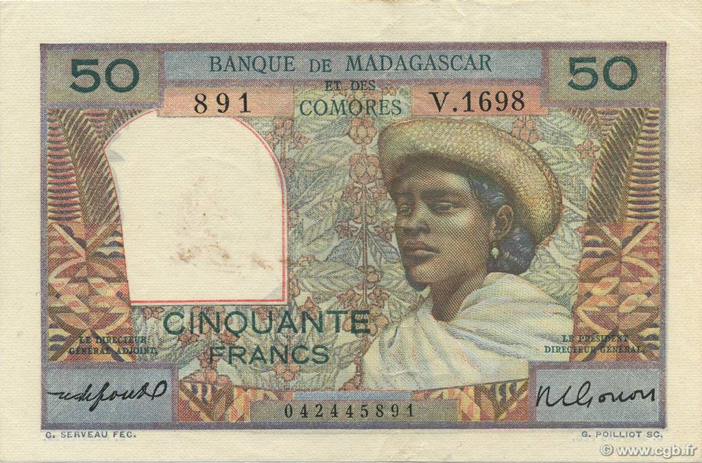 50 Francs MADAGASCAR  1950 P.045b q.SPL