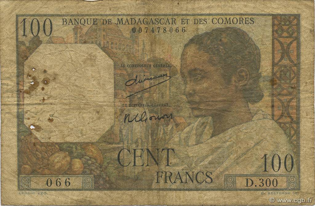 100 Francs MADAGASCAR  1950 P.046a RC