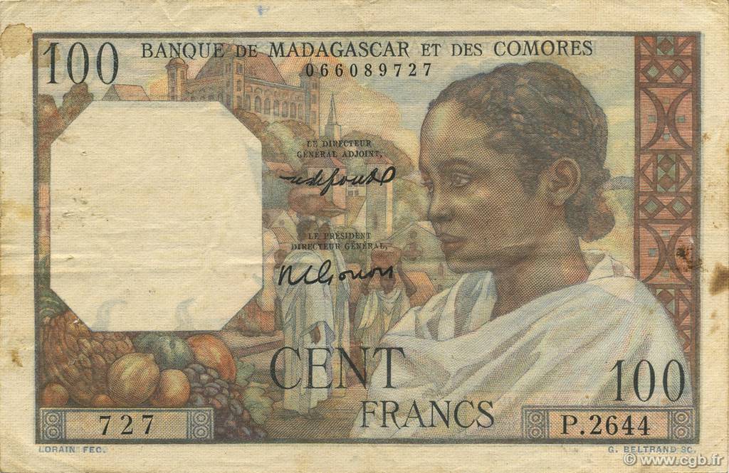 100 Francs MADAGASCAR  1950 P.046b BB