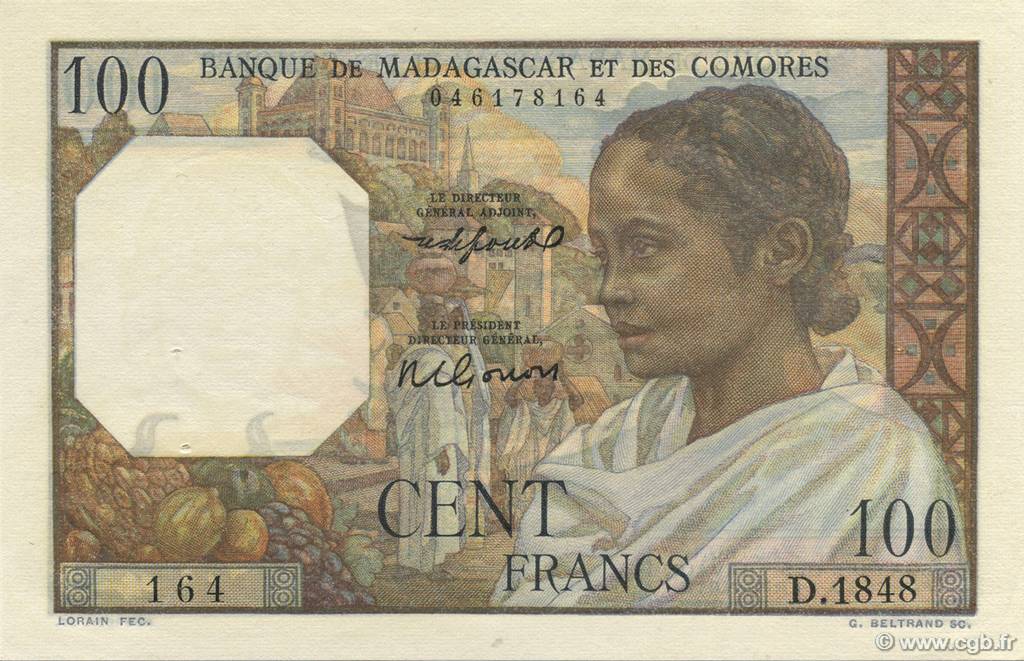 100 Francs MADAGASCAR  1950 P.046b XF+