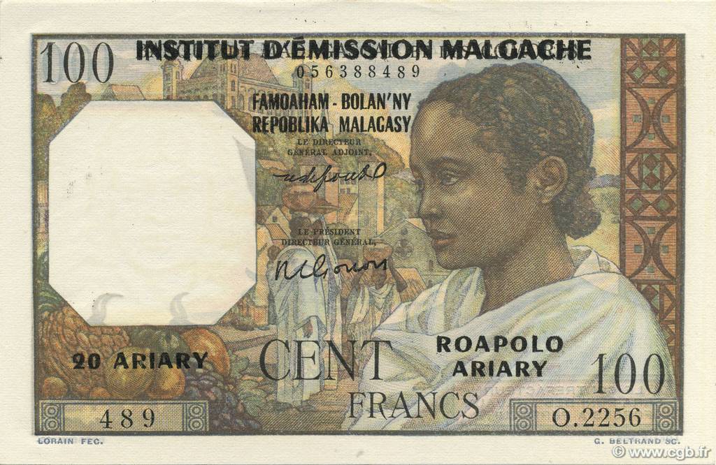 100 Francs - 20 Ariary MADAGASKAR  1961 P.052 ST
