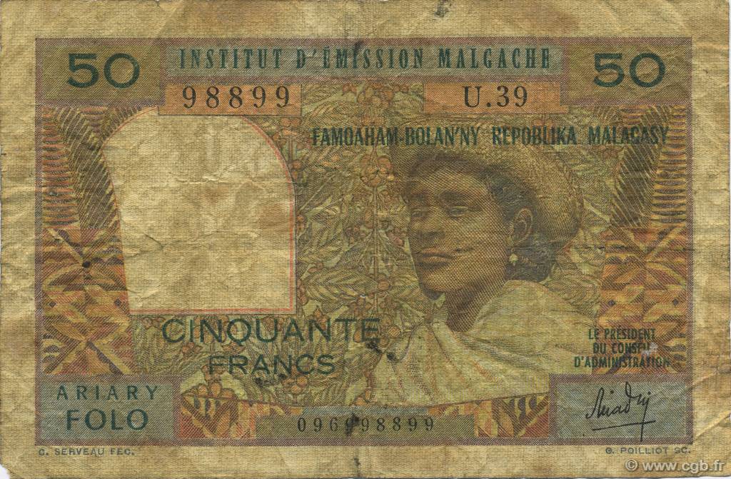 50 Francs - 10 Ariary MADAGASKAR  1962 P.061 SGE