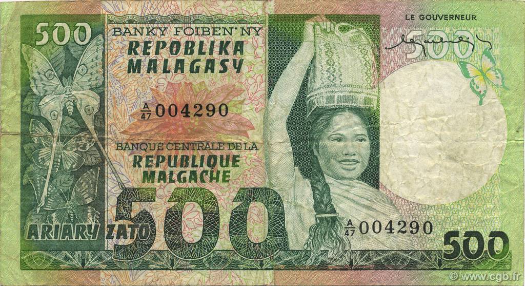 500 Francs - 100 Ariary MADAGASCAR  1974 P.064a MB