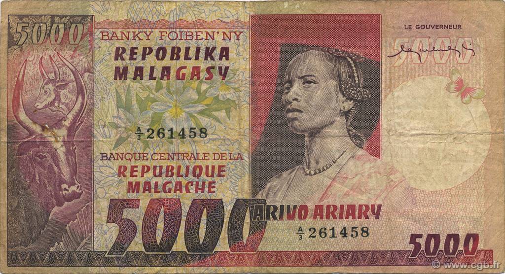 5000 Francs - 1000 Ariary  MADAGASCAR  1974 P.066a TB