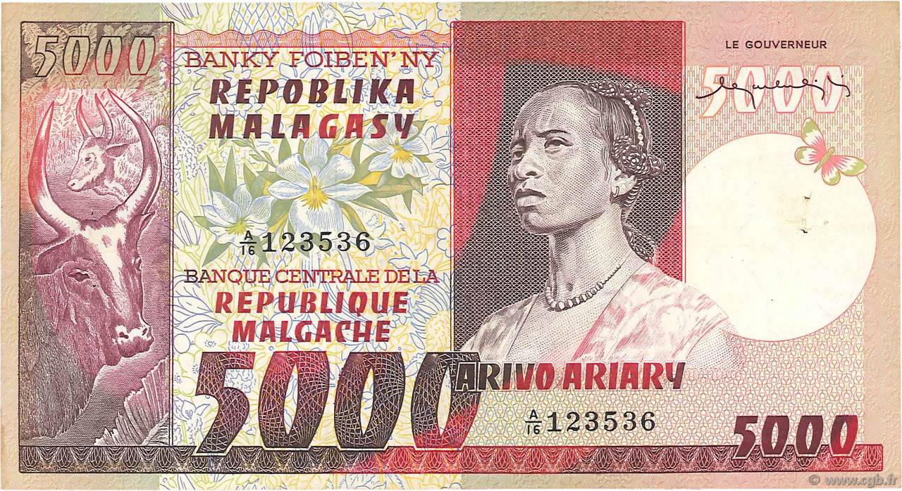 5000 Francs - 1000 Ariary MADAGASKAR  1974 P.066a SS
