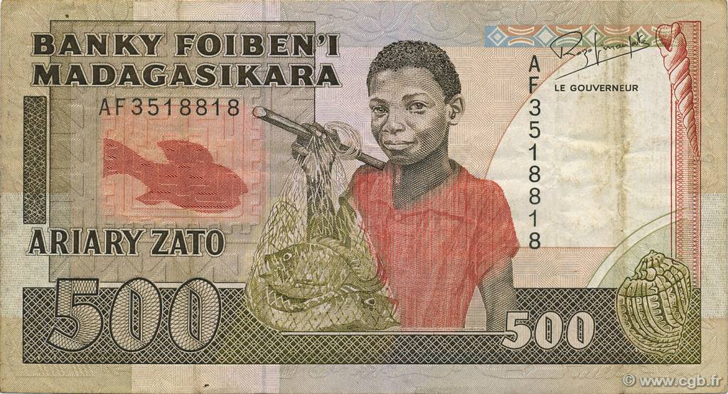 500 Francs - 100 Ariary MADAGASCAR  1988 P.071b VF