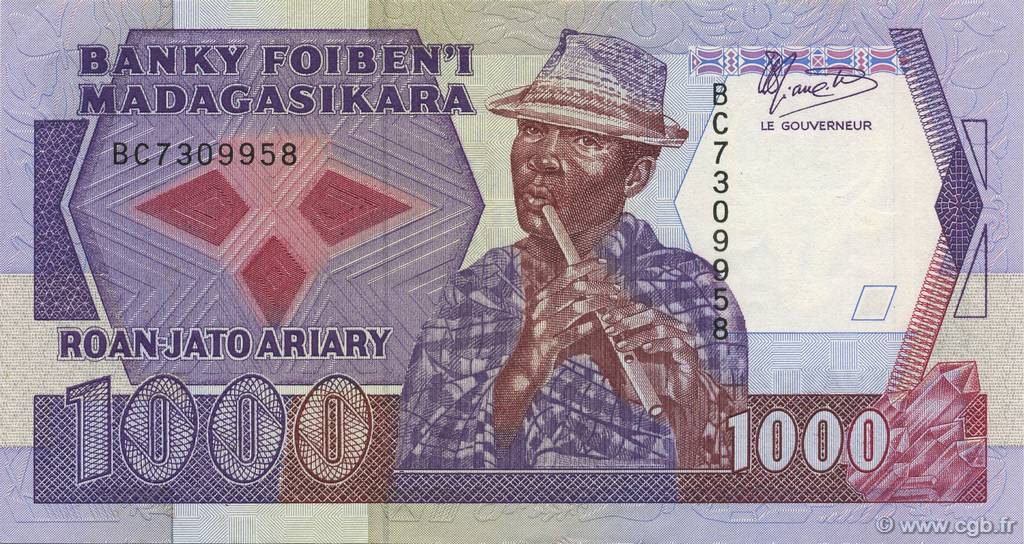 1000 Francs - 200 Ariary MADAGASCAR  1988 P.072a AU