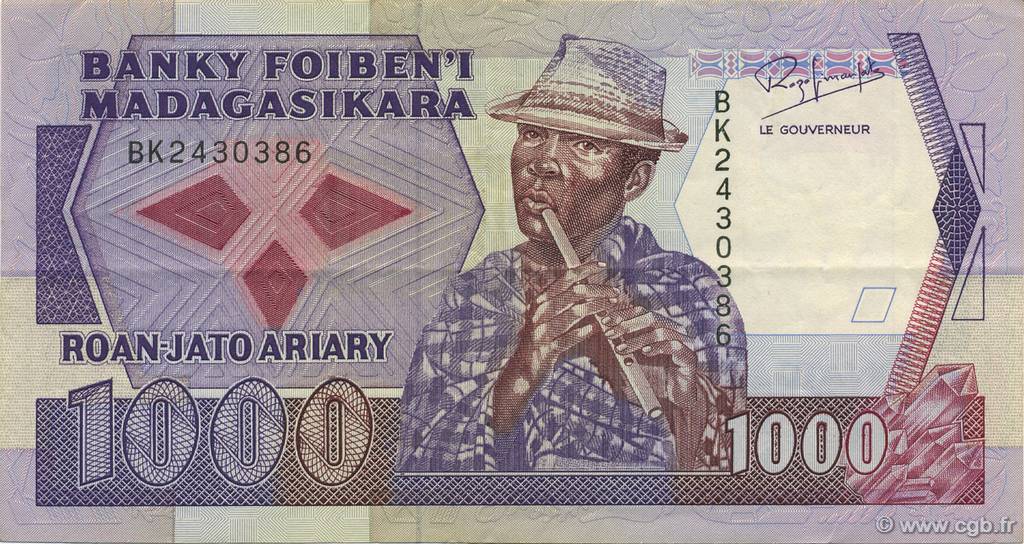 1000 Francs - 200 Ariary MADAGASCAR  1988 P.072b XF