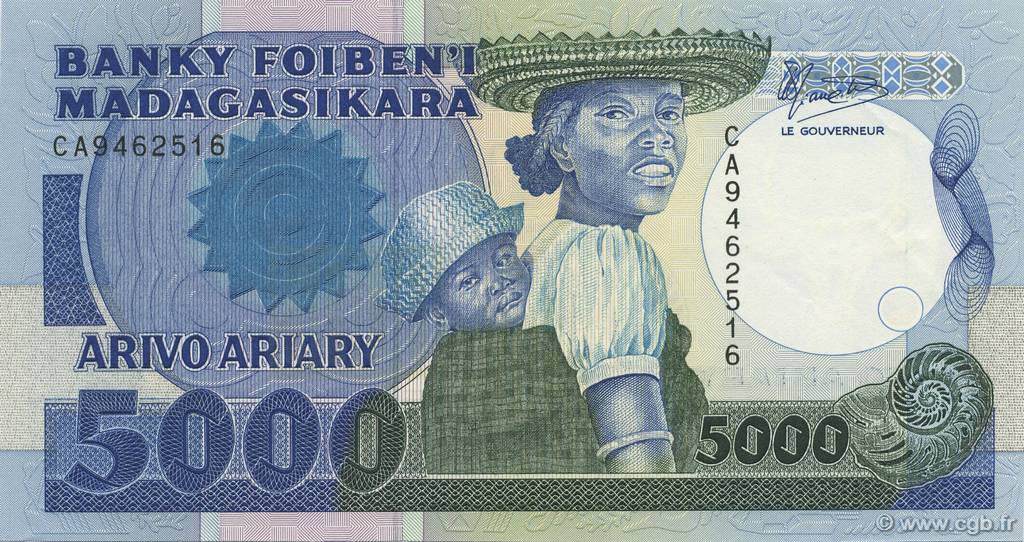 5000 Francs - 1000 Ariary MADAGASCAR  1988 P.073a pr.NEUF