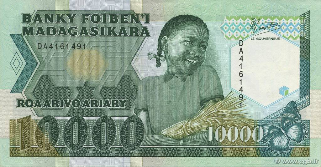10000 Francs - 2000 Ariary MADAGASCAR  1988 P.074a SPL+