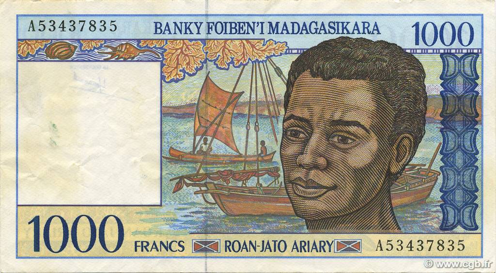 1000 Francs - 200 Ariary MADAGASCAR  1994 P.076a BB