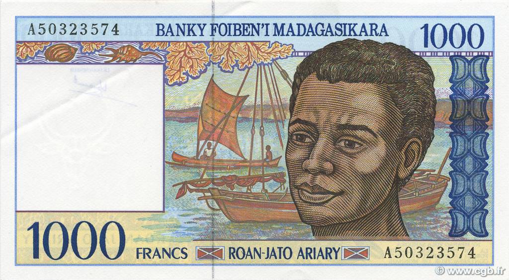 1000 Francs - 200 Ariary MADAGASCAR  1994 P.076a AU