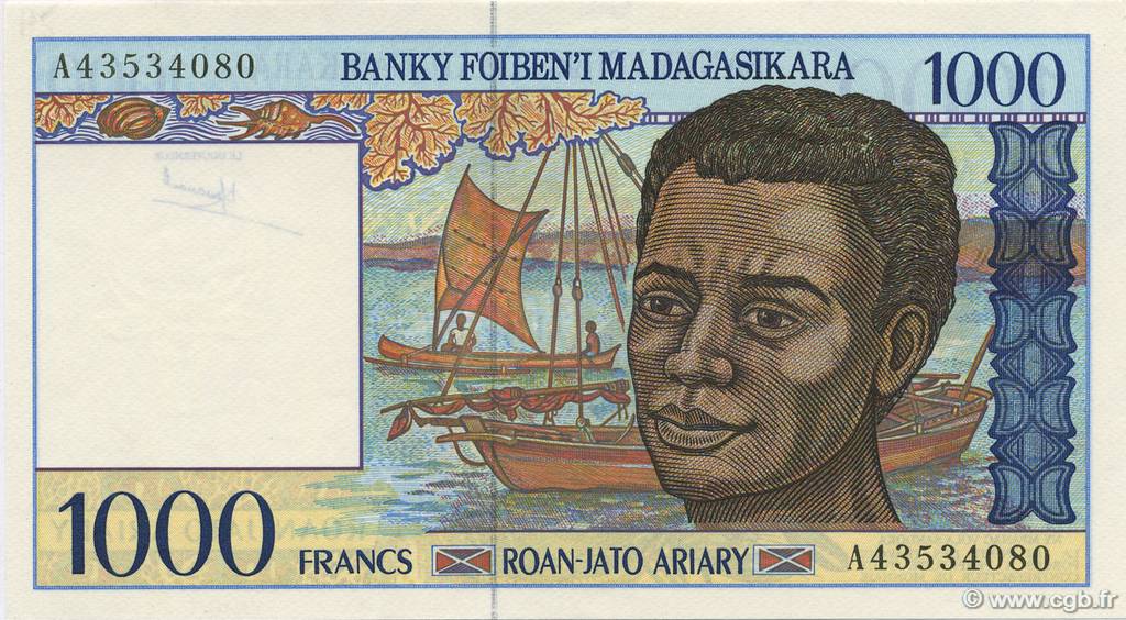 1000 Francs - 200 Ariary MADAGASCAR  1994 P.076a UNC