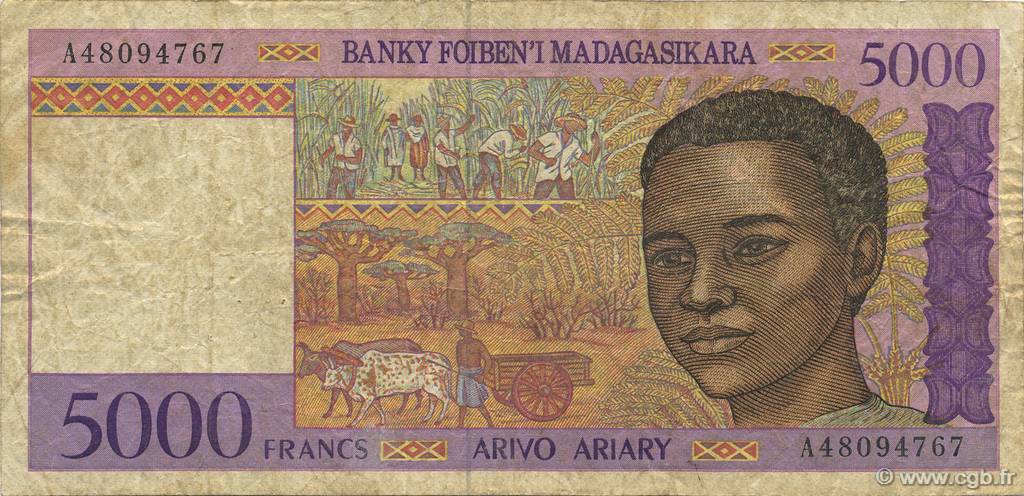 5000 Francs - 1000 Ariary MADAGASCAR  1994 P.078b q.MB
