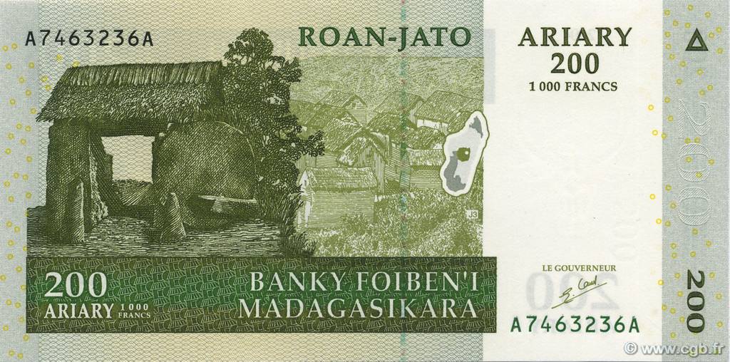 1000 Francs - 200 Ariary MADAGASKAR  2004 P.087a ST
