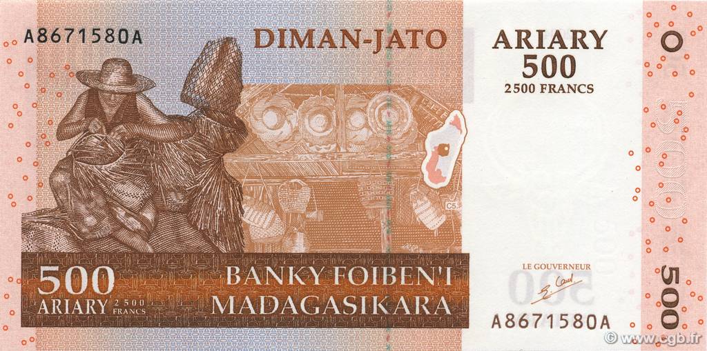 2500 Francs - 500 Ariary MADAGASCAR  2004 P.088a UNC