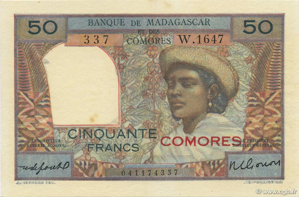 50 Francs COMOROS  1960 P.02b1 AU
