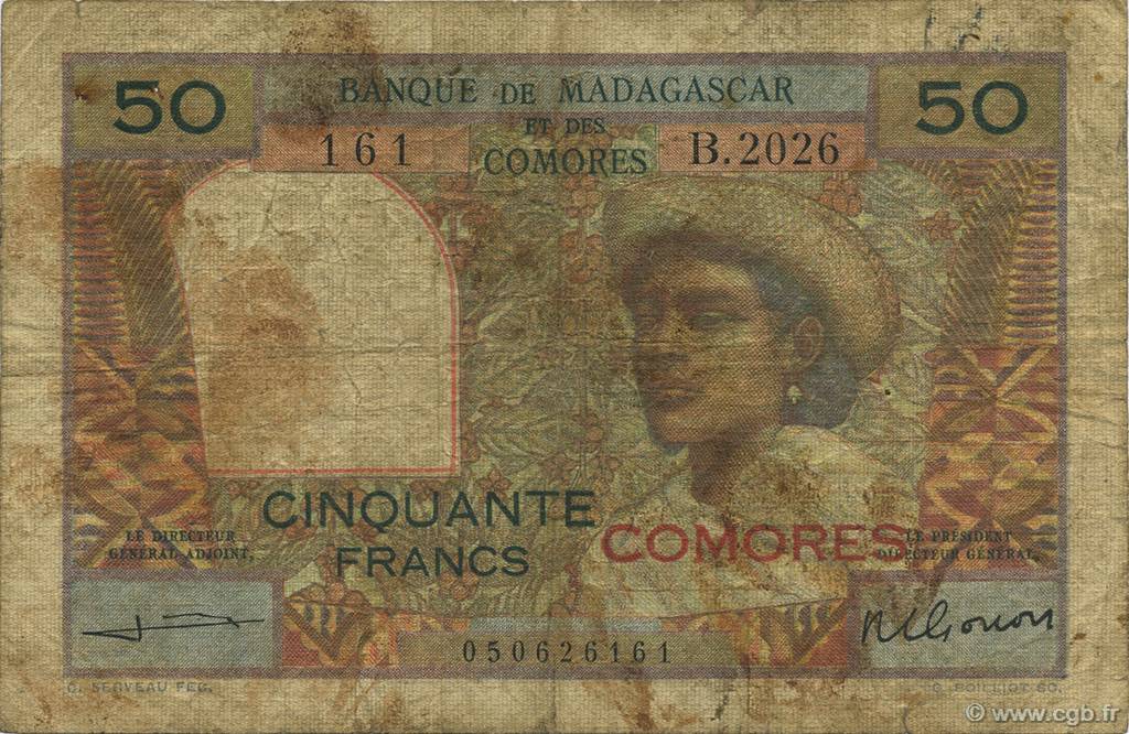 -50 Francs COMOROS  1960 P.02b2 G
