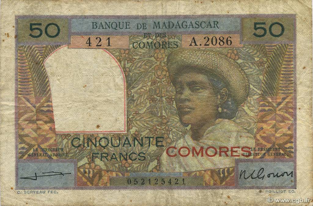 50 Francs COMORE  1960 P.02b2 MB