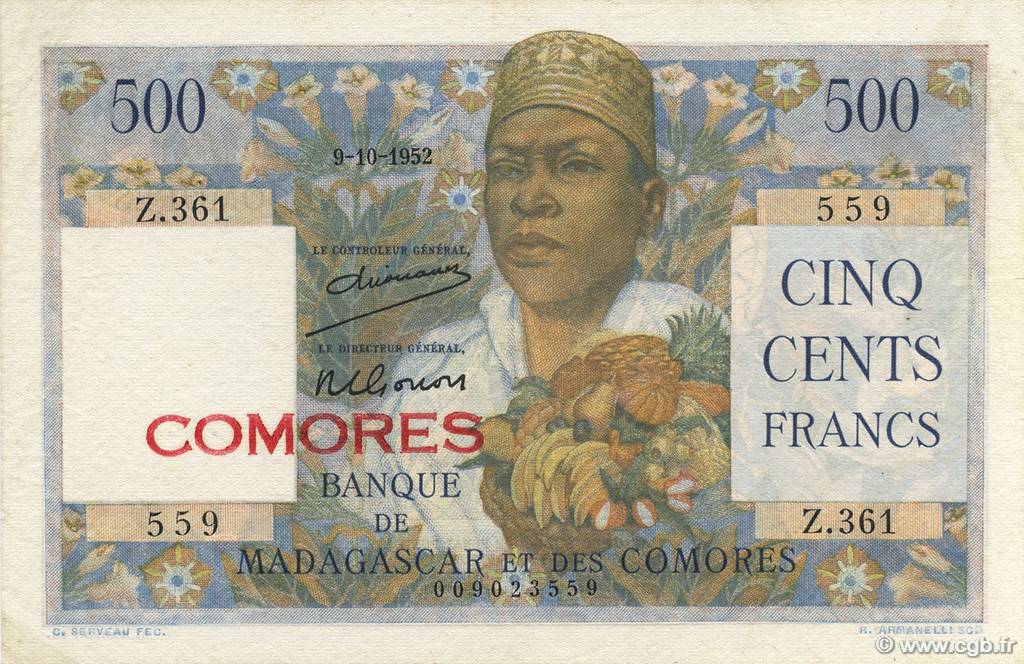 500 Francs COMORE  1952 P.04a SPL