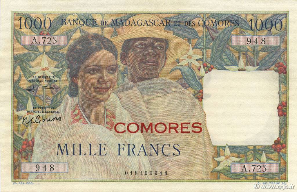 1000 Francs COMOROS  1963 P.05b XF+