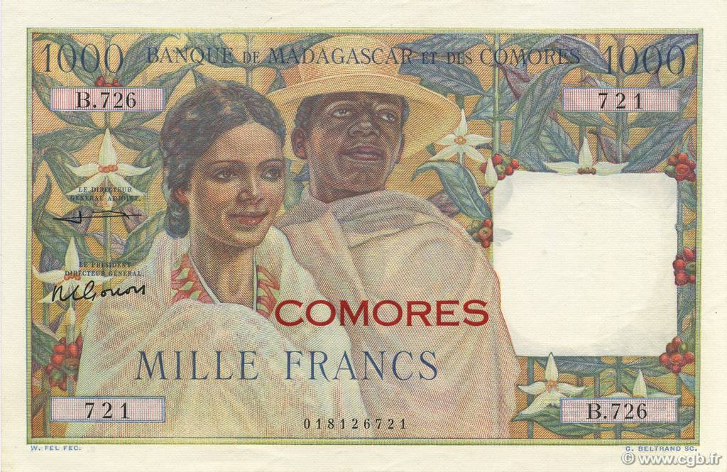 1000 Francs COMOROS  1963 P.05b AU