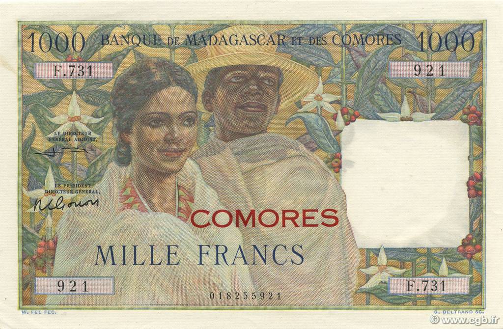1000 Francs KOMOREN  1963 P.05b fST+