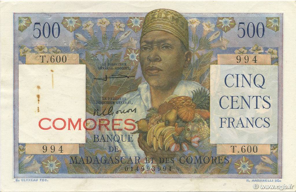 500 Francs COMOROS  1963 P.04b XF-