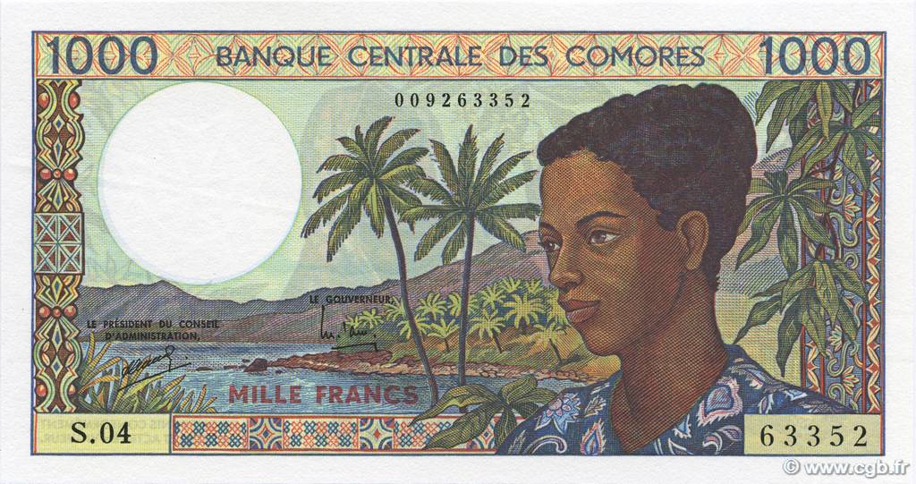 1000 Francs COMORES  1994 P.11b1 SPL