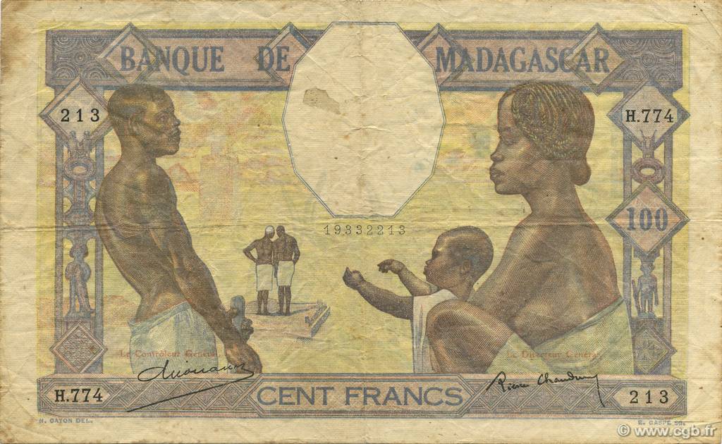 100 Francs MADAGASCAR  1937 P.040 BC