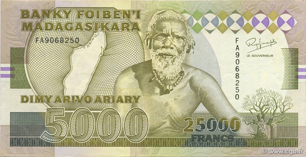 25000 Francs - 5000 Ariary MADAGASCAR  1988 P.074Aa XF